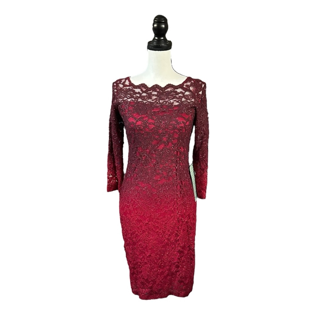 Onyx Nite Red Ombré Glitter Lace Bodycon Dress Cocktail Party Evening Size 4 NWT